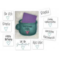 Stickserie - Tasse mit Schlitz 10 Motive plus Blanko